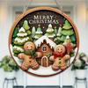 Gingerbread Man Cabin Theme Round Wooden Hanging Plaque Natural Solid Wood Texture Winter Festive Wall Sign Home Xmas Party Holiday Decor