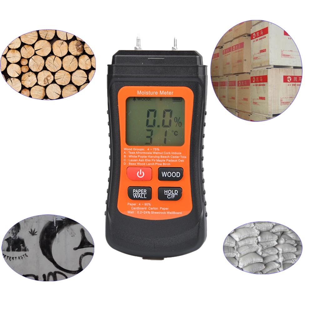 Two Pins Wood Moisture Meter with Temperature Display Digital Paper Humidity Tester Moisture Reader for Lumber Concrete Building