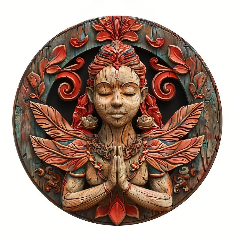 High Definition Metal Tin Sign Set Bohemian Sun Moon Goddess Round Wall Art Decor for Spiritual Home