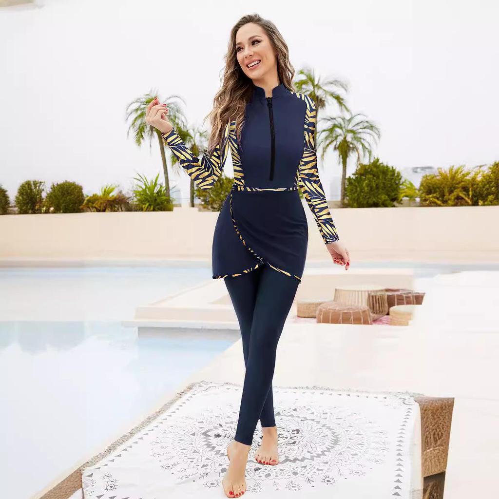 Full Coverage Beach Print Four-Piece Sun Protection Swimsuit Set