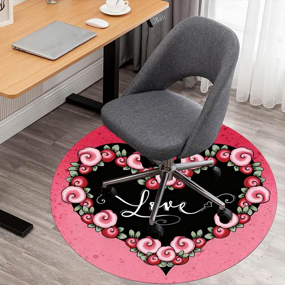 1pc Heart Love Round Chair mat office Area Rug - Non-Slip, Floor Mat for Office, Bedroom, Ideal home decor gift c0112034