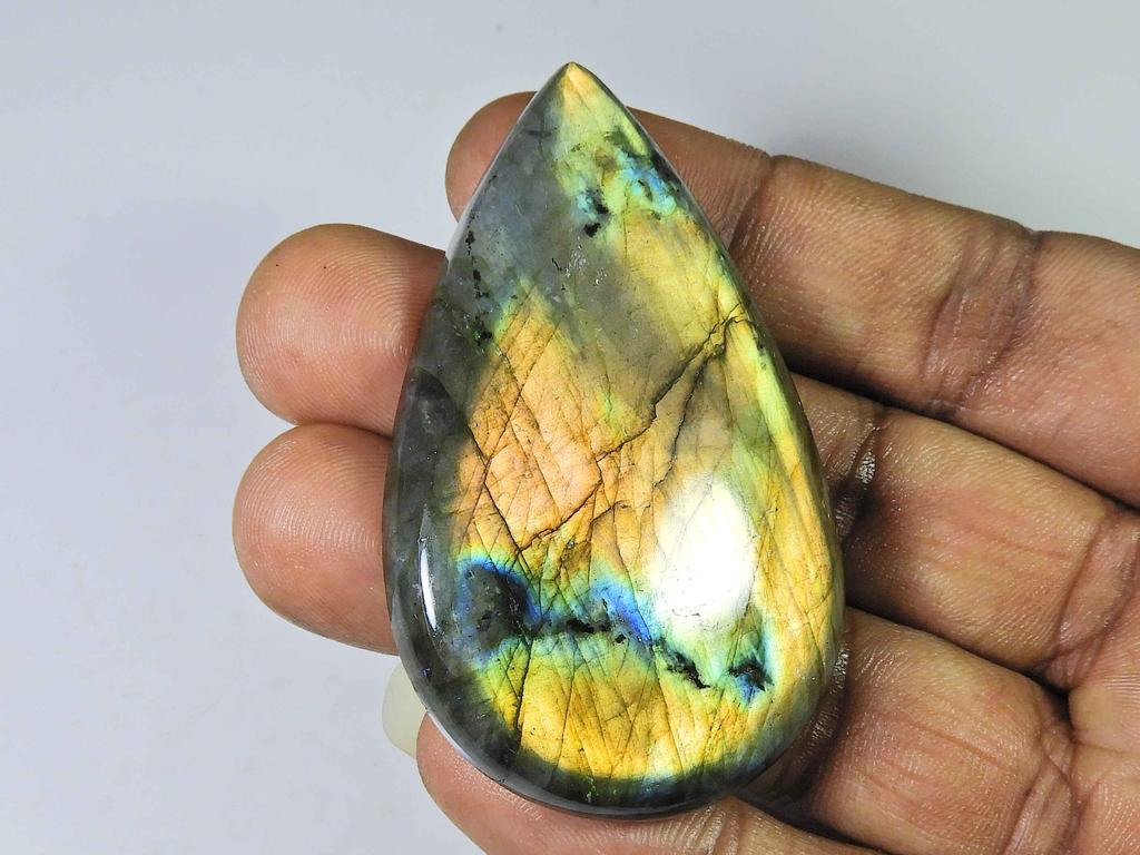 167Cts. Natural Labradorite Pear Crystal Cabochon Loose Gemstone 38X61MM SK-1975