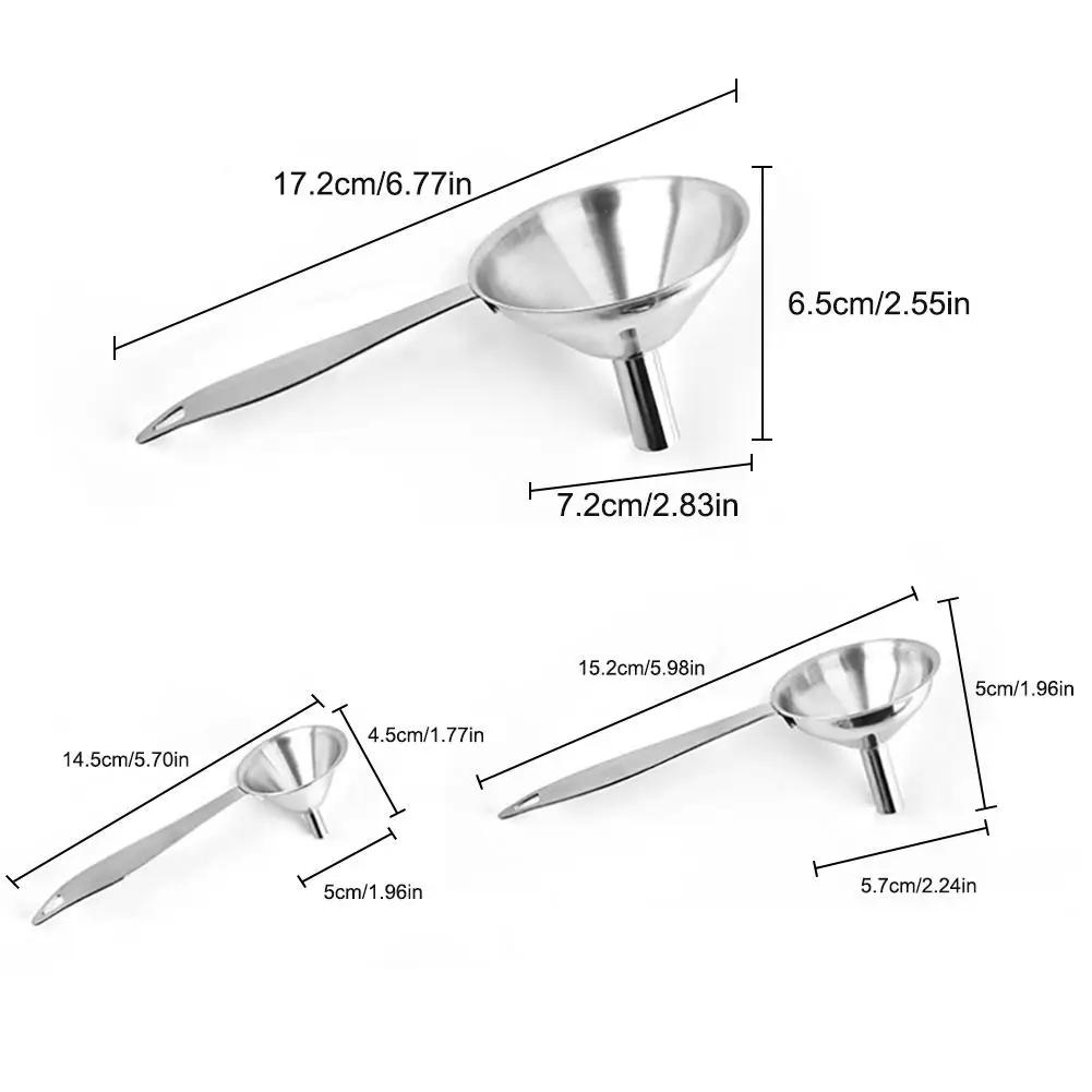 3Pcs/set Long Handle Funnel Stainless Steel Oil Liquid Funnel Set For Kitchen Fluid Spice Dry Ingredients Filter Metal Funnels