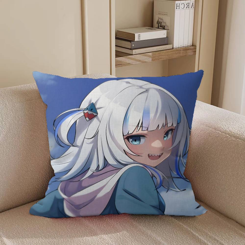 VTuber Gawr Gura Pillow Covers Cartoon Sofa Decorative Home Double-sided Printing Short Plush Cute Cushion Cover