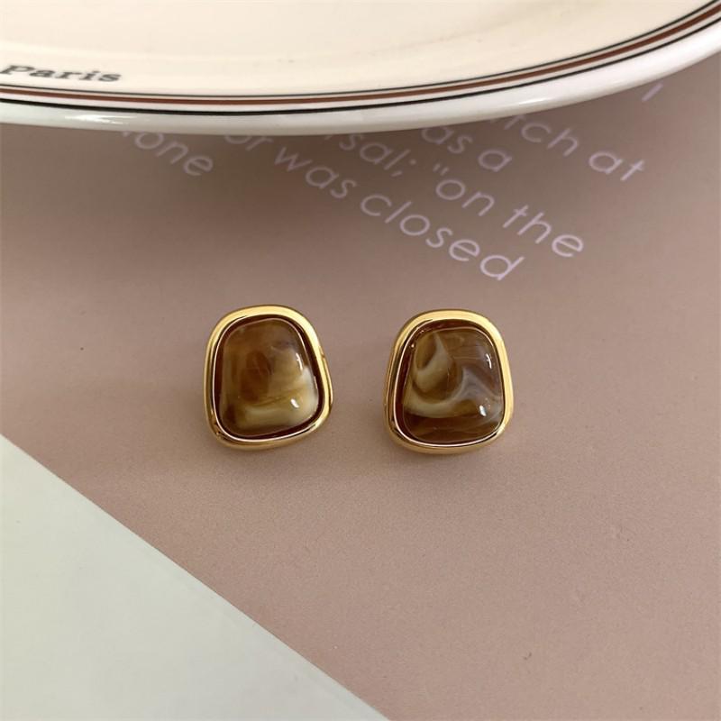 Maillard Caramel Brown Arc de Triomphe Enamel Earrings: Retro Drip Oil Round Hoop Earrings for Women
