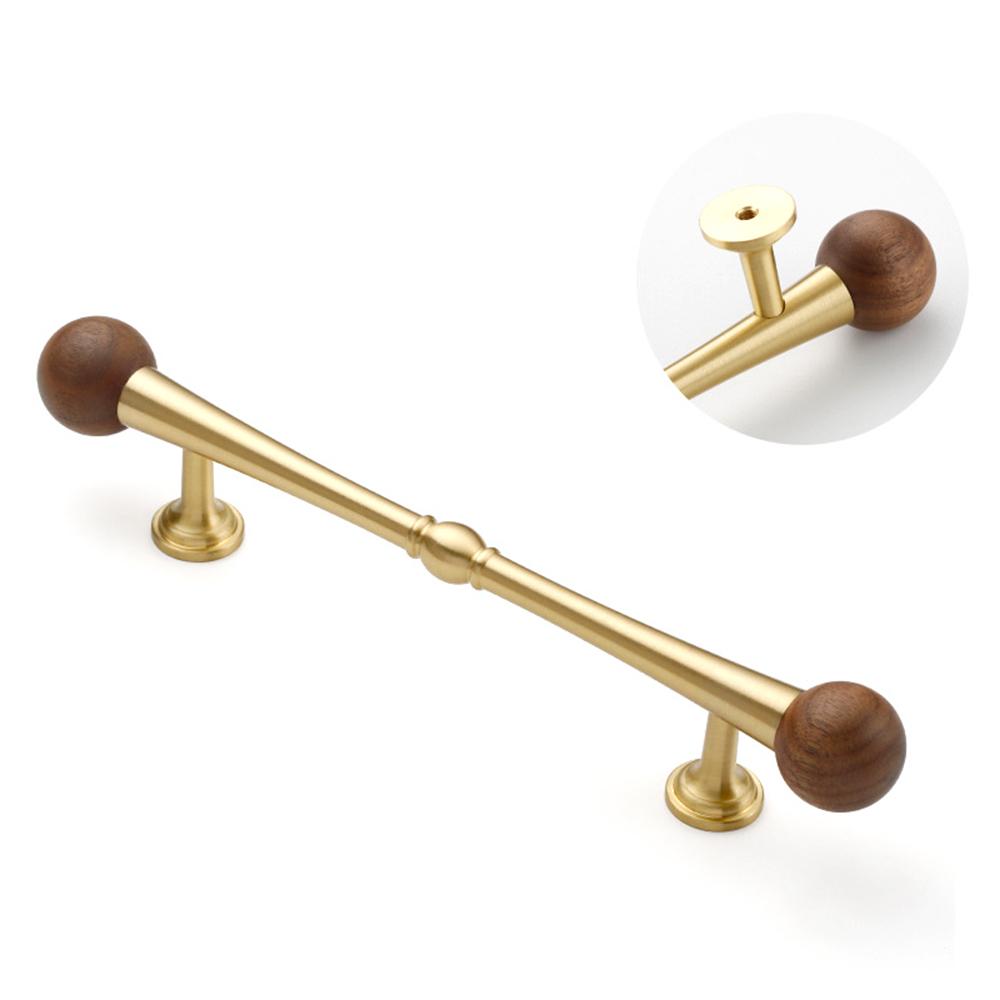 

8195 128mm Hole Centers Walnut Wood Cabinet Door Handles French Luxury Style Solid Brass Round Ball Pulls for Wardrobe/Drawer C