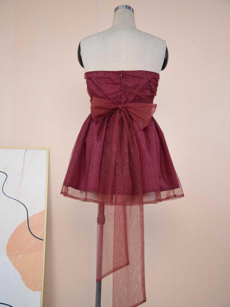 Nuovo Vestito Sottoveste con Spallino Singolo e Laccetti, Linea ad A, Moda Trendy, Schiena Scoperta, Mini Abito per Donna