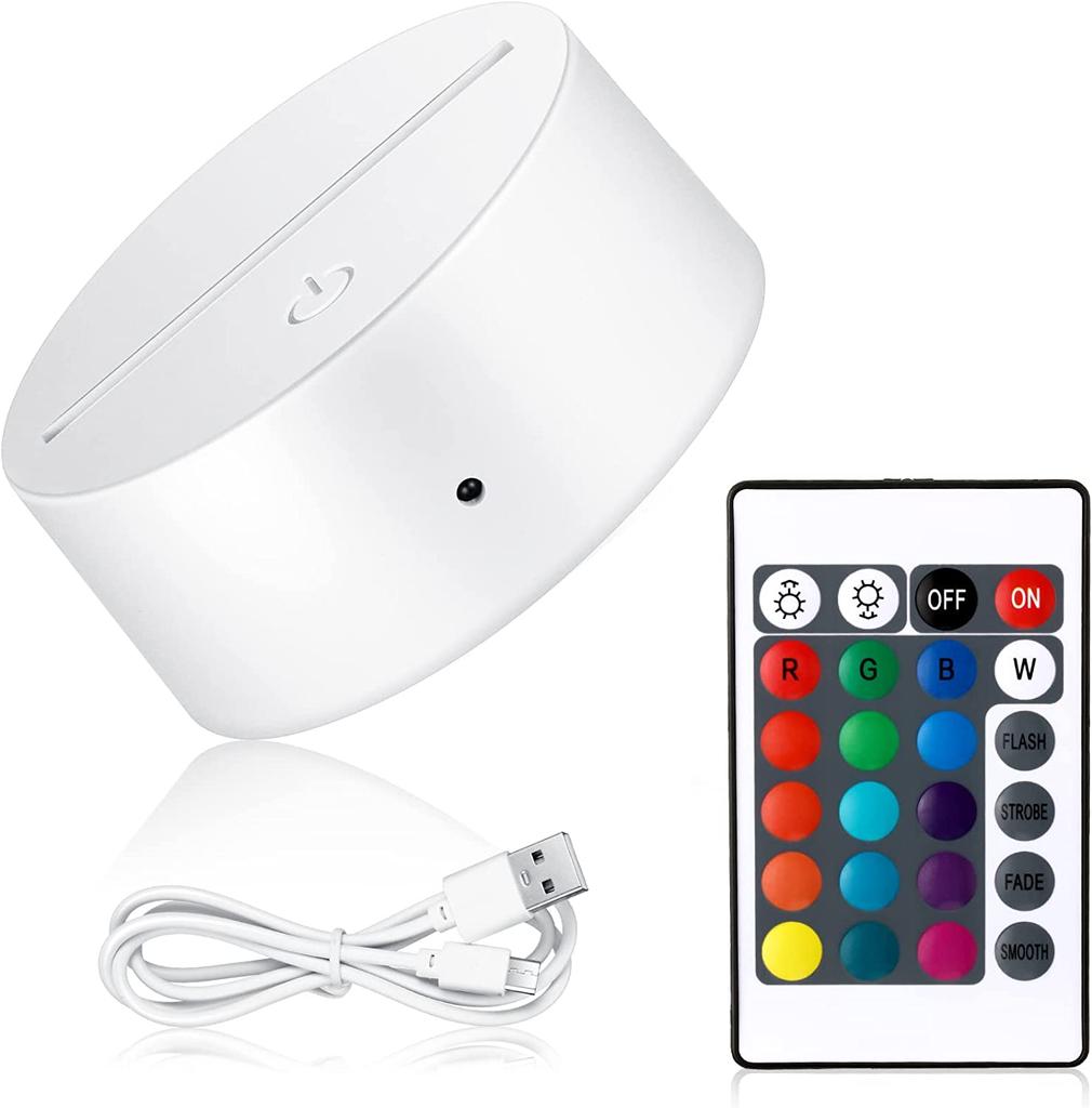 3D Night LED Light Lamp Base 16 Color LED Light Display Base with Remote Control USB Cable Christmas Light Lamp Base for Acrylic