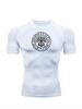 Men's White Compression Short Sleeve T-Shirt, Viking Yggdrasil Tree of Life Rune Circle Graphic Quick Dry Athletic Top for Gym Fitness & Training