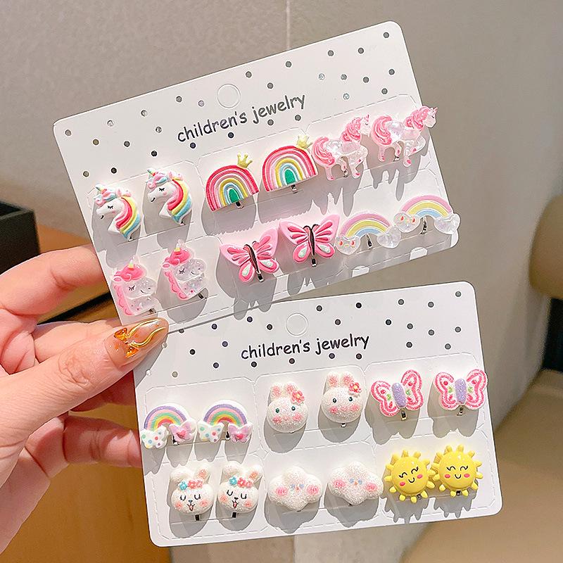 Kreskówkowe kolczyki dla dziewczynek bez przekłuwania - Słodkie, bezbolesne, letnie akcesoria na uszy dla dziecka