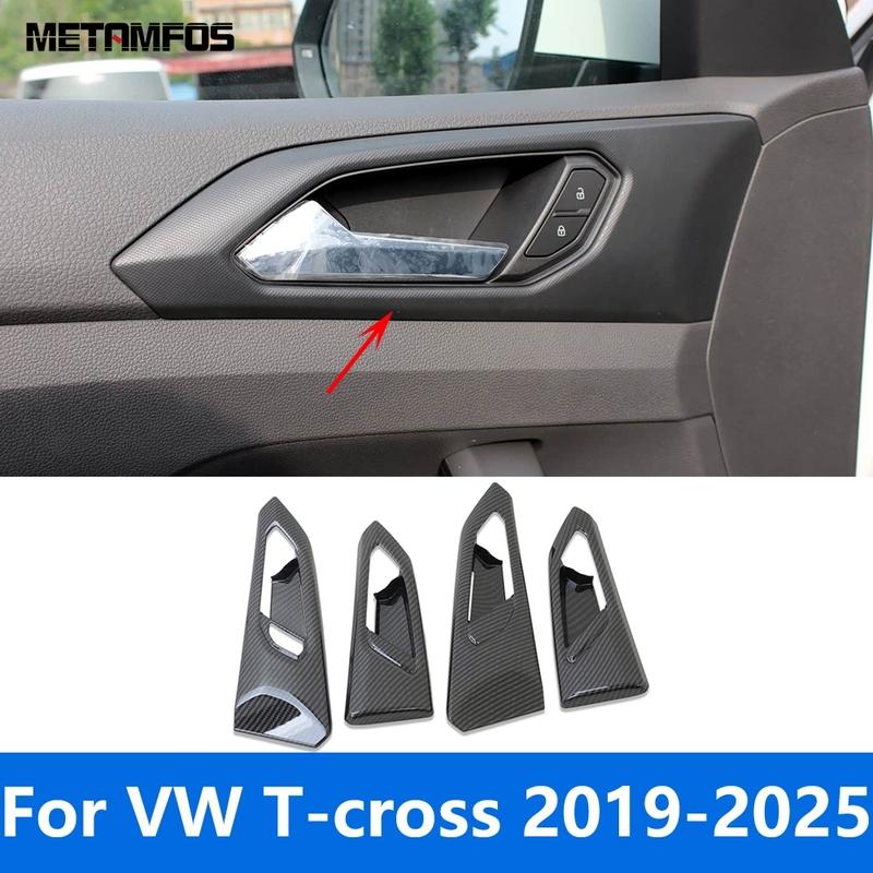 For Volkswagen VW T-cross Tcross - 2024 2025 Carbon Fiber Interior Door Handle Bowl Cover Trim Accessories Car Styling