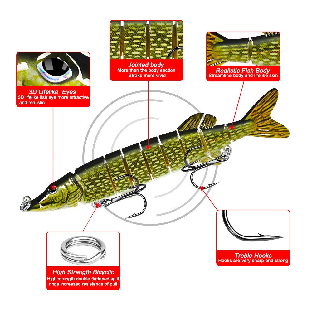 66g 20cm Multi-Jointed Lure 9 Sections with Two Treble Hook 1# 3D Eyes 11Colors Swim Bait Pike Multi Joint Bait Fishing Lure