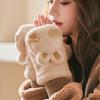 Women Winter Plush Gloves Thickened Warm Fuzzy Rabbit Mittens Girls Convertible Winter Fingerless Mittens for Cycling Outdoor Exercise