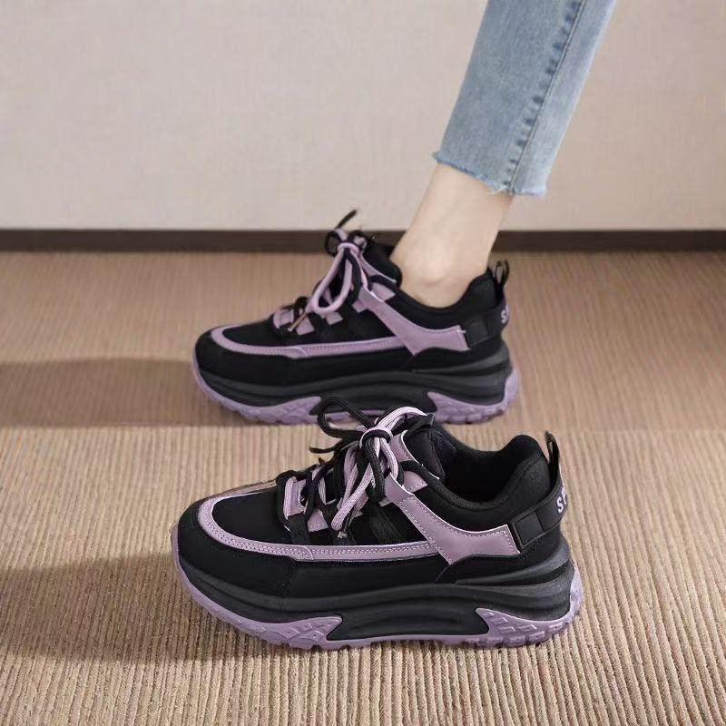 Thick Soled Women's Sneakers with Raised Height Soft Sole Wear-resistant and Anti Slip Fashionable and Casual Women's Shoes