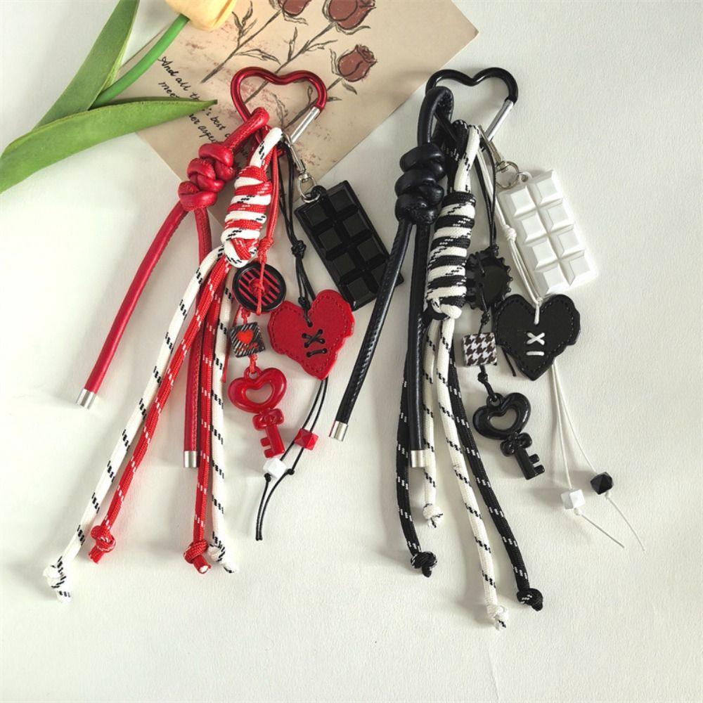 Lock Heart-shaped Bag Pendant Anti-Lost Braided Rope Key Chain  Kids Gifts