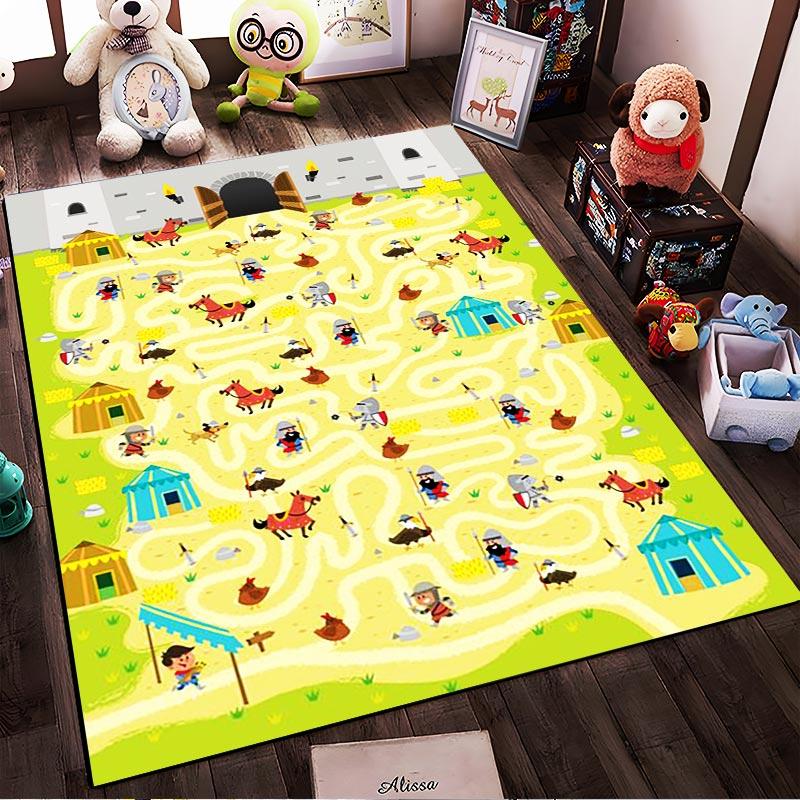 Kids Play Carpet with Maze, Farm Animals, Castle, and Colorful Design Suitable for use as an anti-slip for living room bedroom sofas