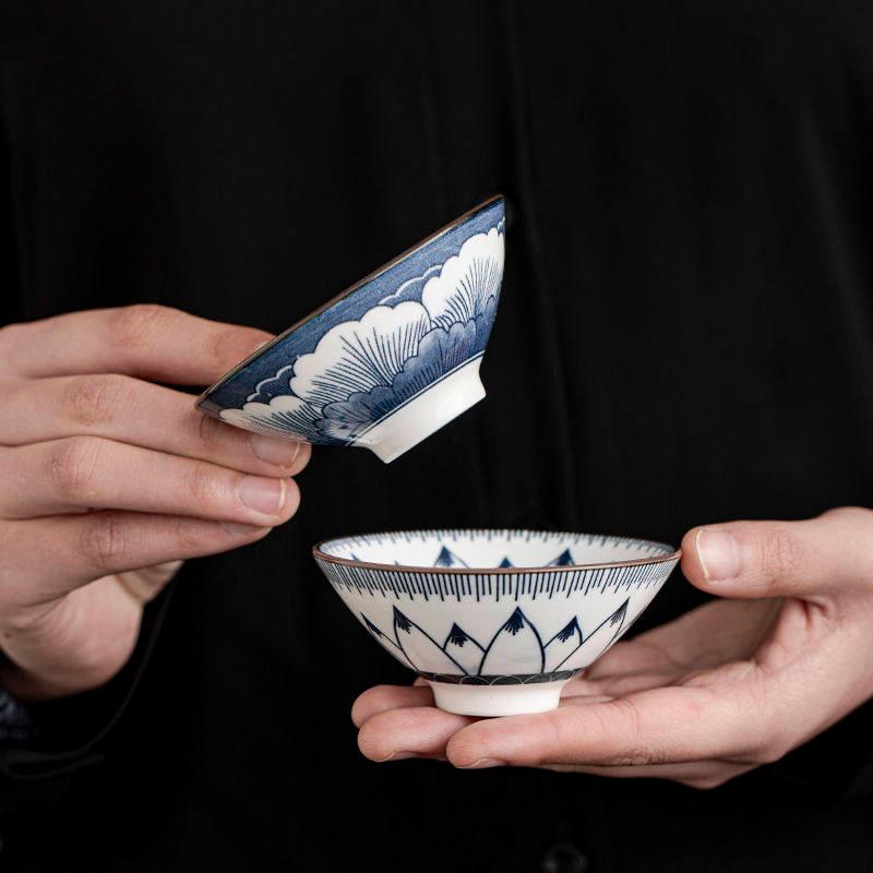 10 Pcs/Set Blue And White Porcelain Tea Bowls Small Ceramic Kung Fu Teacups Vintage Single Master Cup With Gift Box Teaware Set