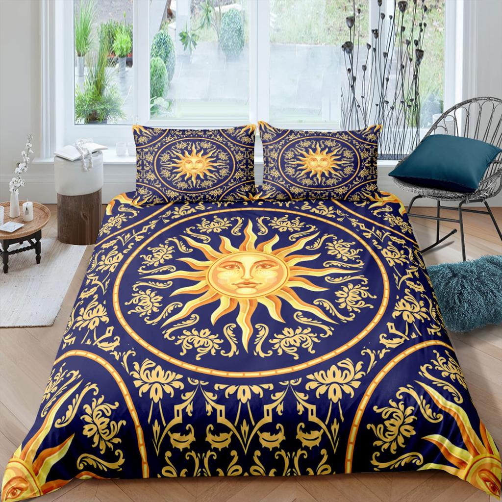 Comforter Sun Moon Queen Bohemian Black And White Print Yin Yang Comforter Galaxy Star Twin Bedding Set
