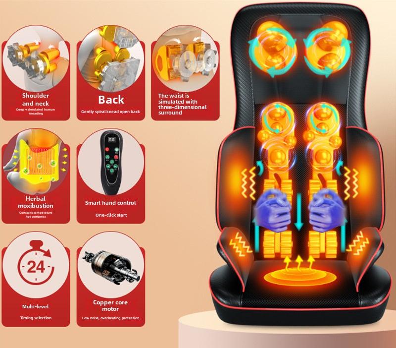 Smart Full Body Massage Pad Tool Neck Waist Vibration Shiatsu Heat Kneading Massage Chair Cushion for Car & Home Office Use Seat
