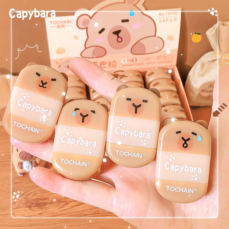 Kawaii stationery items School teacher gift Office Supplies classroom back to school capybara Rubber funny Erasers sharpener