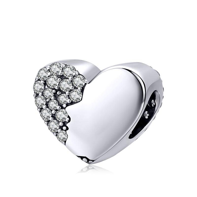 WOSTU 925 Silver Pink Love Heart Charms Bead Infinite Love Pendant Fit Bracelet Valentine Jewelry Mother's Day Gift