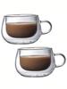 Leeseph 2pcs Double Wall High Borosilicate Glass Mug with Handle Coffee Milk Juice Water Cup Bar Drinkware Coffeeware Lover Gift