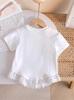 New Kids' Cute Cartoon Lace T-Shirt - Korean Style, Short-Sleeve, Round Neck, Stylish Summer Top