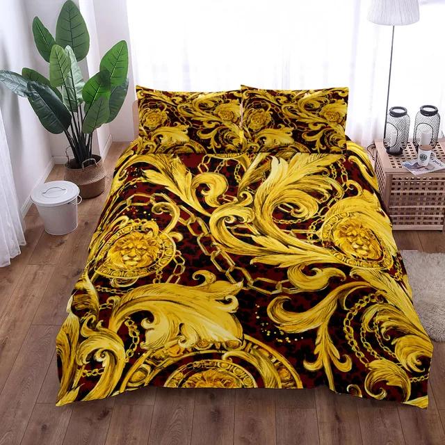 Luxury Baroque Pattern Bedding Set Golden Duvet Cover Set Twin Double Queen King Size Comforter Cover Set for Gift Bed Linen