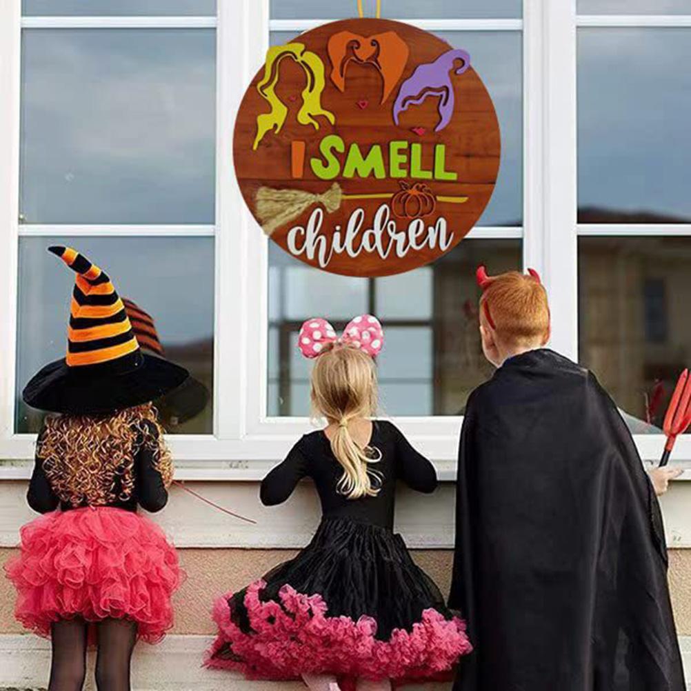 Halloween Witch Film Door Sign Front Door Wooden Hanging Sign for Halloween Home Outdoor Wall Decor