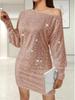 2024 Spring/Summer Women's One-Shoulder Sequin Midi Dress with Long Sleeves