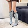 2024 New Fashion Solid Color High and Low Comfortable Outerwear Women's Boots Cowboy Boots Pointed Toe Stiletto Women's Boots