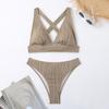 1011 European and American new swimsuit women's neck split bikini striped fabric multi-color triangular bikini