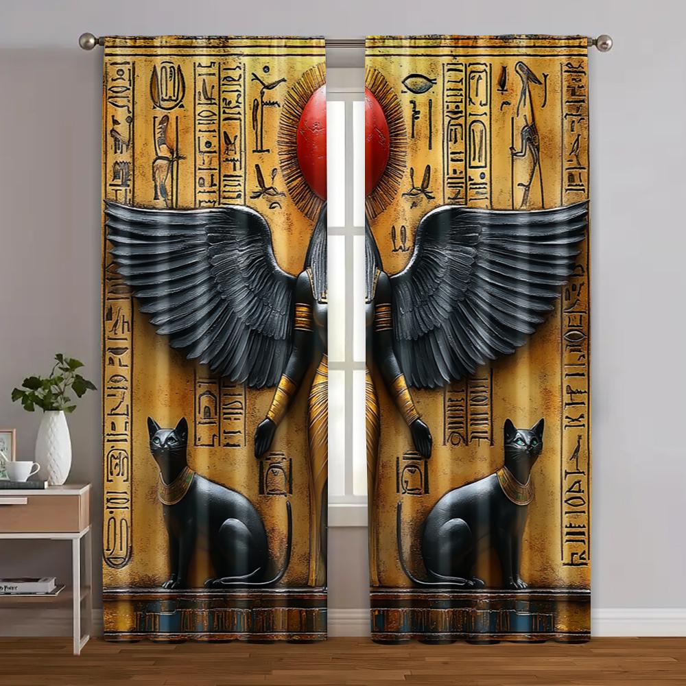 

2pcs Window Curtain 2D print The Egyptian goddess Isis and the Sphynx cat Polyester Woven (without rod) Outdoor Decorations 100*130 Grommet Top 1pcs