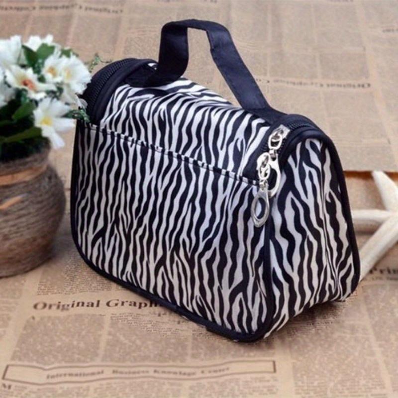 Fashion Zebra Pattern Makeup Bag Portable Travel Storage Organizer for Women Dual Zipper Access Toiletry Handbag for Home Travel Use