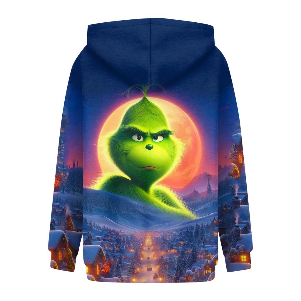 Ladies' Christmas Greentown Print Casual Long Sleeved Hooded Sweatshirt Top