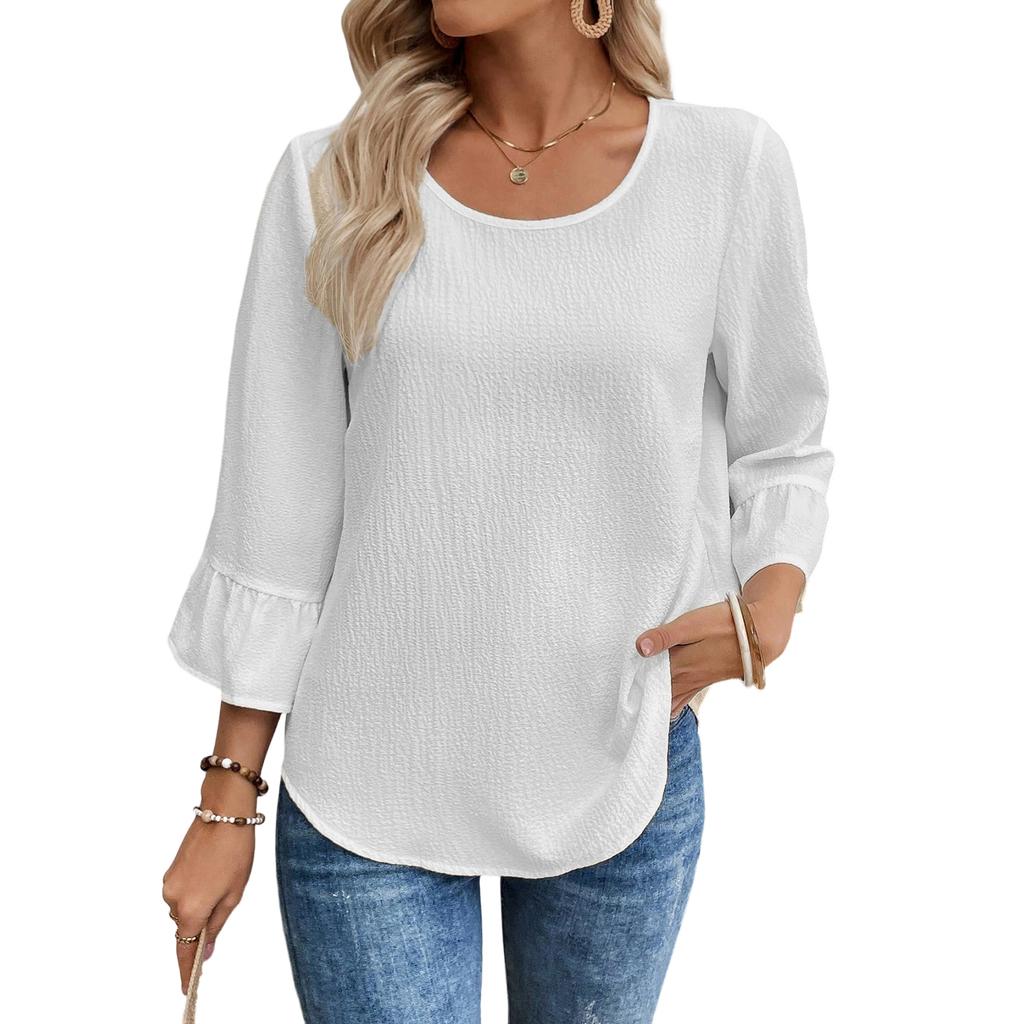 Women's Stylish Loose-Fit Round-Neck 3/4-Sleeve Top