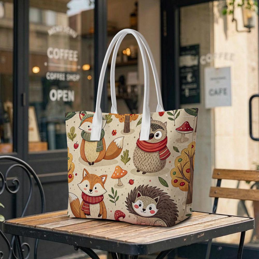 Cute Forest Animal Printed Women Tote Bag Casual Daily Lightweight Portable Outdoor Shopping Handbag