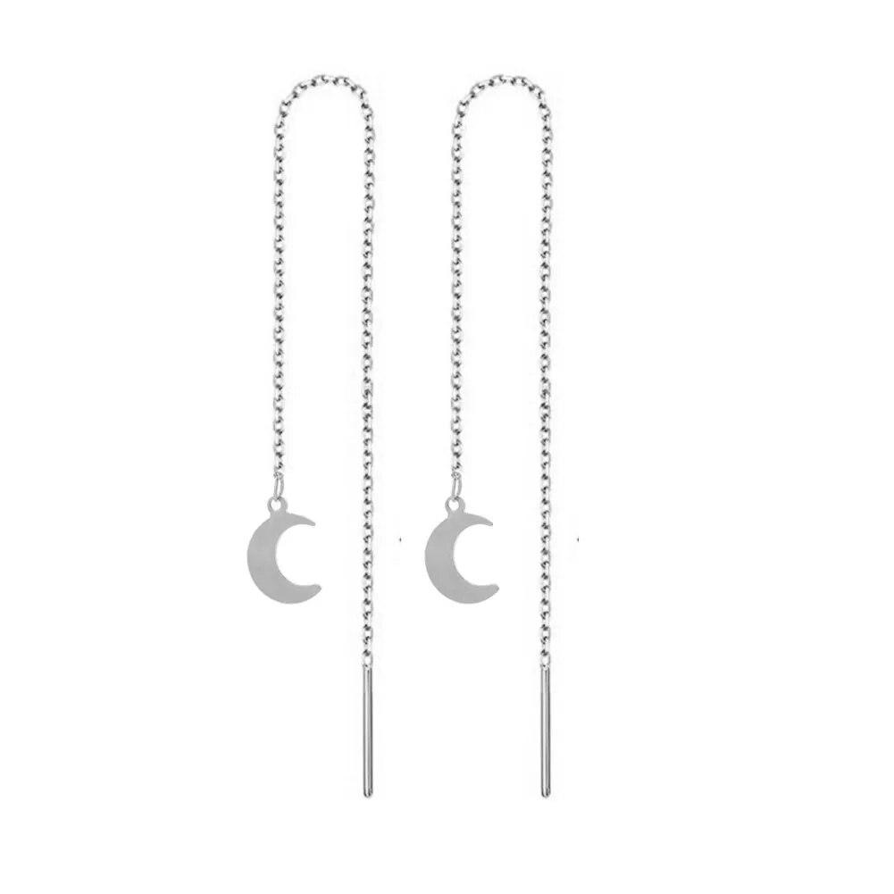 MinaMaMa Nerezová ocel Dlouhý tenký řetízek střapec kulička Hvězda motýlek náušnice pro ženy Náušnice navlékací nitě Módní šperky