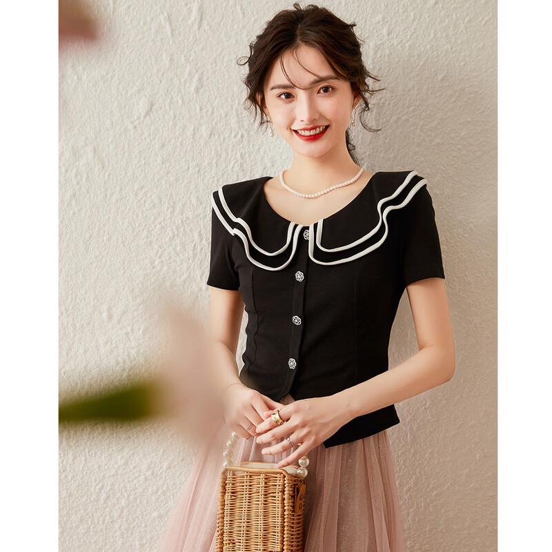 Bailuyu Sweet Peter Pan Collar Short Sleeve T-Shirt