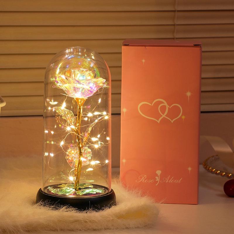 

Креативный ночник в виде розы: Украшение из стабилизированных цветов и подарок для девочек Medium with Dome (Pink Box)