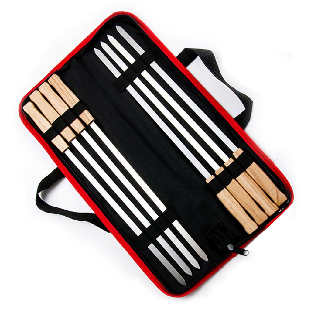 8PCS Barbecue Skewers Stainless Steel BBQ Roasting Sticks with Wood Handle for Camping Grill