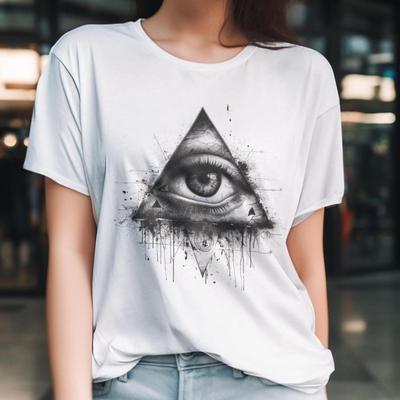 26All-Seeing Eye Pyramid T-Shirt – Grayscale Symbolism In Modern Streetwear for Unisex T-Shirt