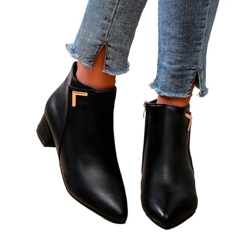 Fashion Ladies Shoes 2025 Hot Sale Side Zipper Women's Boots New Metal Decoration Office and Career Best Seller Plus Size Ankle Boots