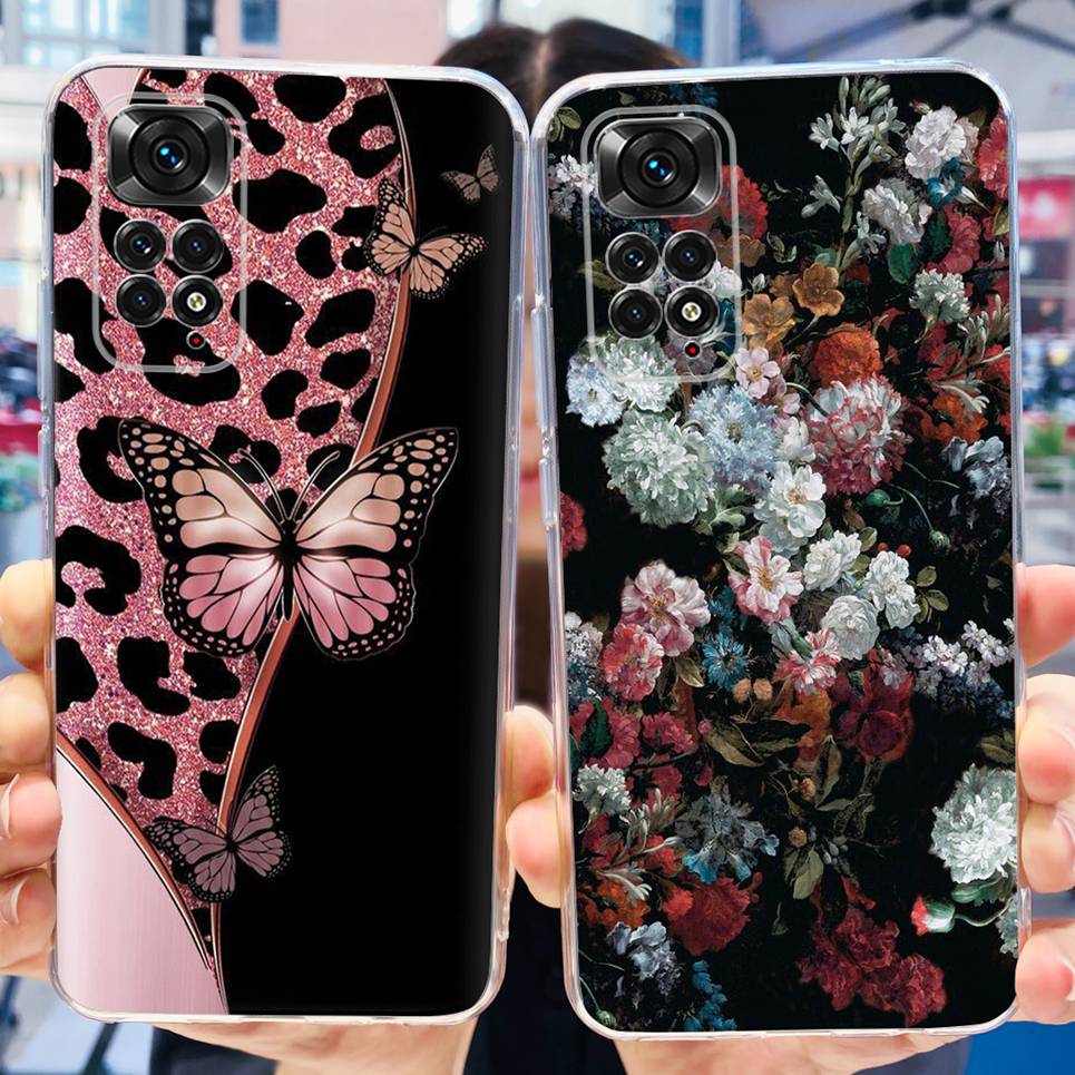 Transparent Soft TPU Coque For Xiaomi Redmi Note 11 Pro 4G 5G Note 11 11s Case Women Girly Fashion Flower Butterfly Funda Shell