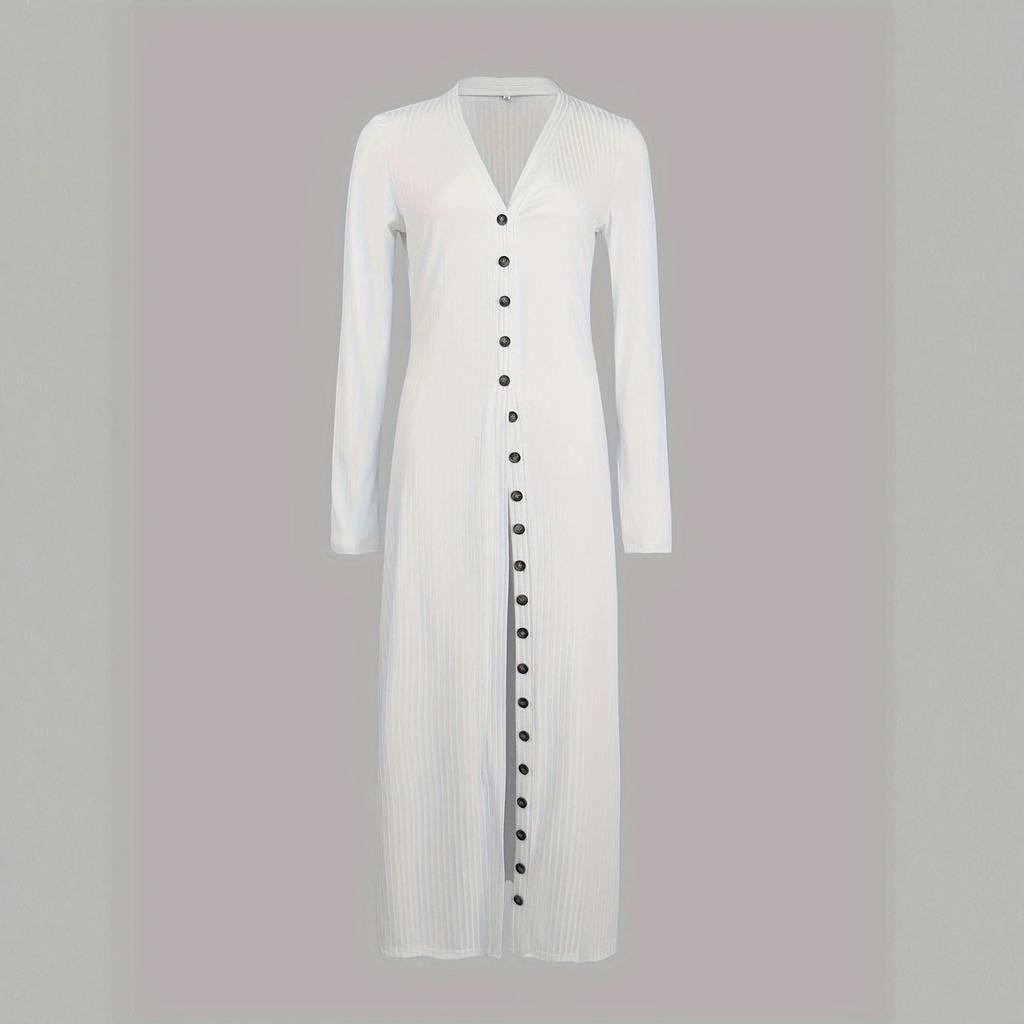 Women's Fashionable Casual Solid-color Long-sleeved Long Cardigan V-neck T-shirt Top