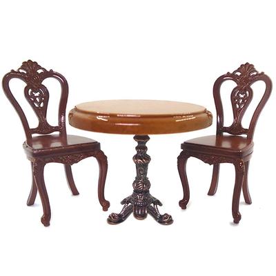 Moin moin Miniaturmöbel 112 1:Möbel im Maßstab 1:12 Tisch & Stuhl 3-teiliges Set Puppenhaus Einsitzer Café Einzel Retro Antik Kissen Braunes Holz