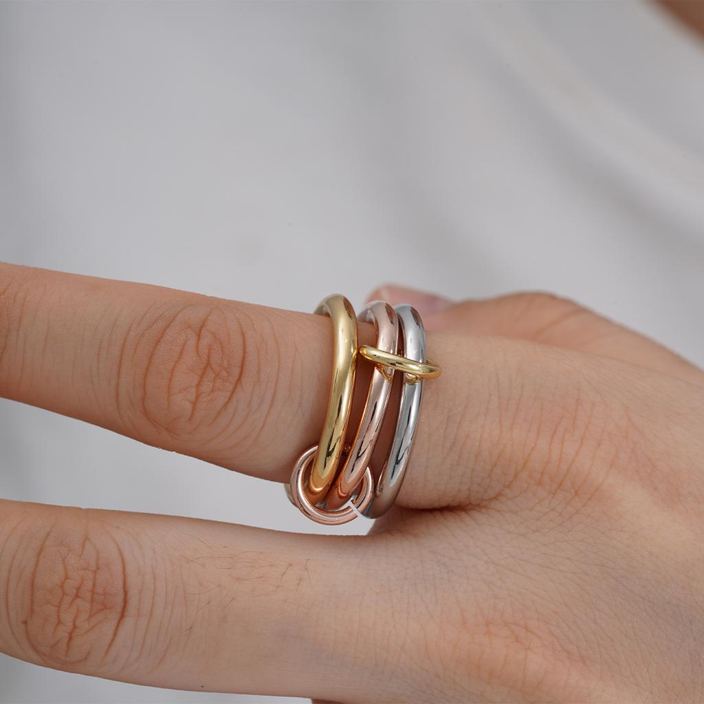 Size 678 18K Gold Plated 3 Layers 3 Colors Connecting Ring Stainless Steel Waterproof Stackable Ring Trendy Jewelry Accessory