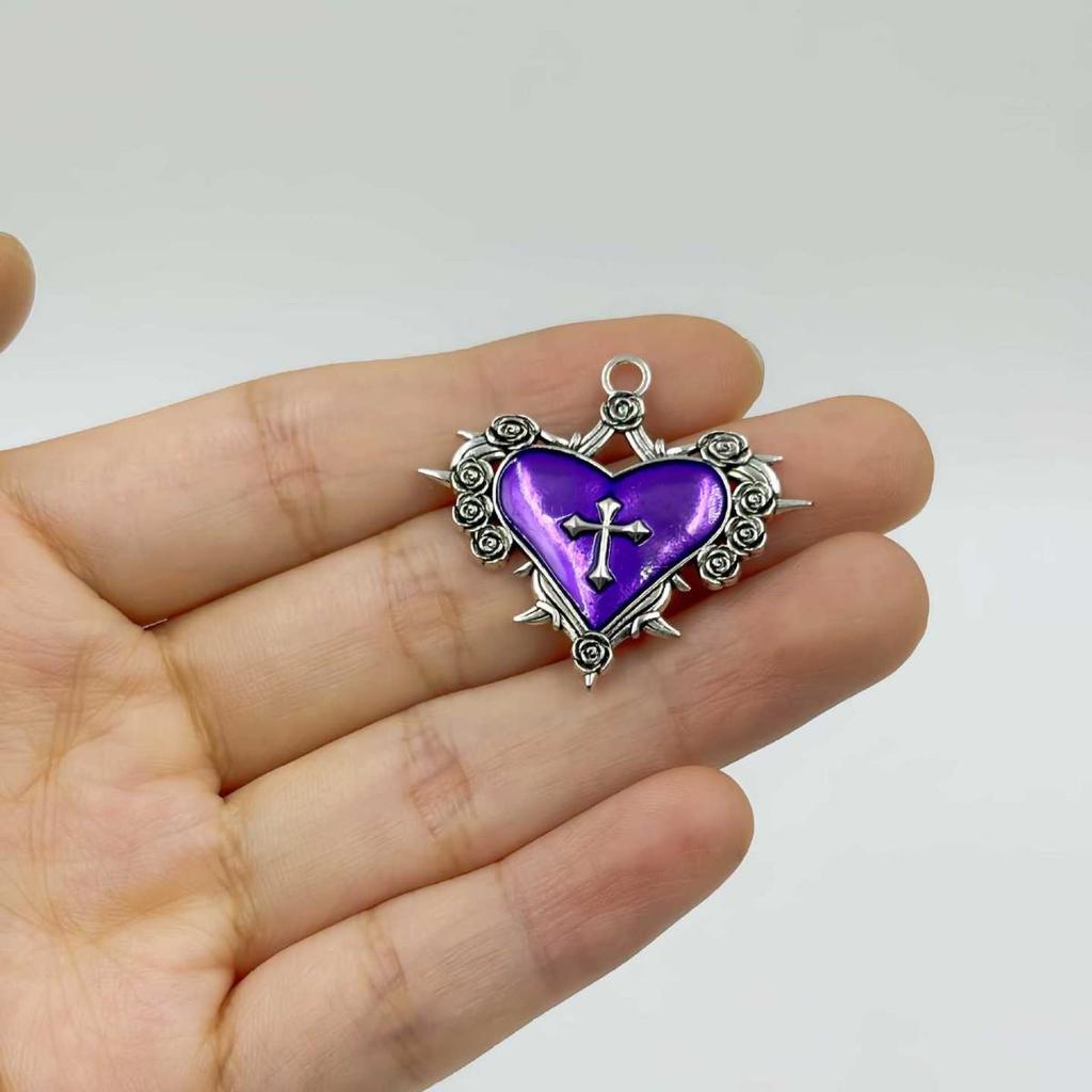 Gothic Heart and Thorns Cross Pendant for DIY Halloween Jewelry