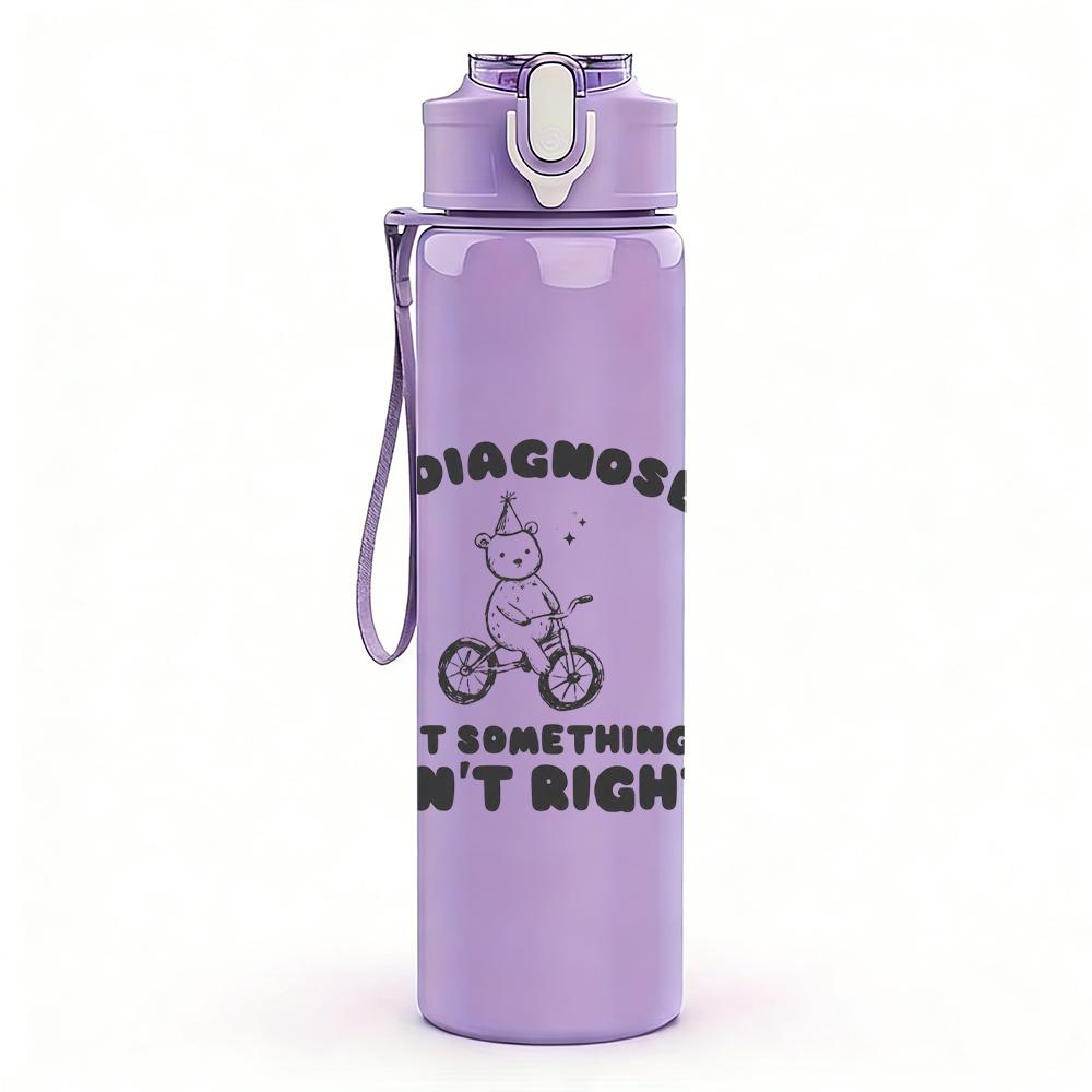1PC Faint circular band text emblem print 750ml colorful plastic sports water bottle leakproof pop lid with straw for outdoor office home use