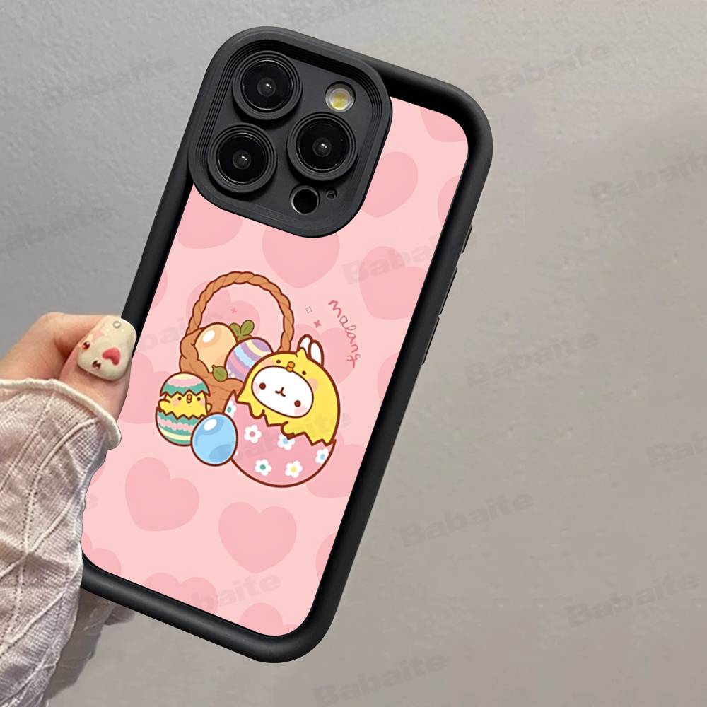 Kawaii Cute Rabbit M-MolangS Anime Silicone Soft Phone Case For IPhone 17 16 15 14 Plus 13 12 Mini 11 Black Cover